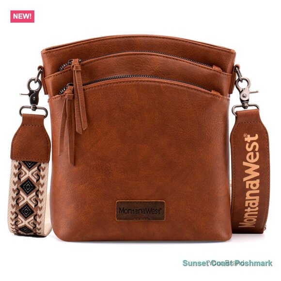 Handbags - Multi Zipper Pocket Crossbody Bag with Adjustable Guitar Strap